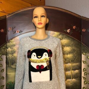 Holiday Grey L/S Penguin Sweater-S